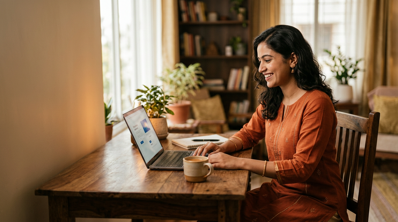 Confident woman learning digital skills on a laptop
